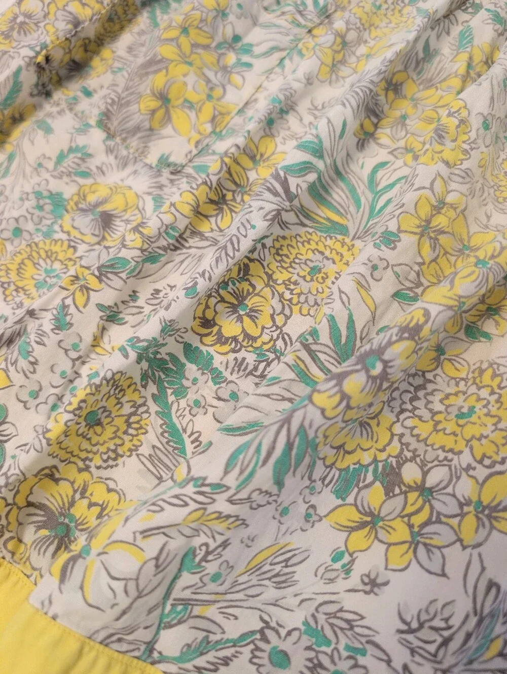 VINTAGE 1950 Floral Apron Tie-Waist Cotton Traditional Yellow Green White 21